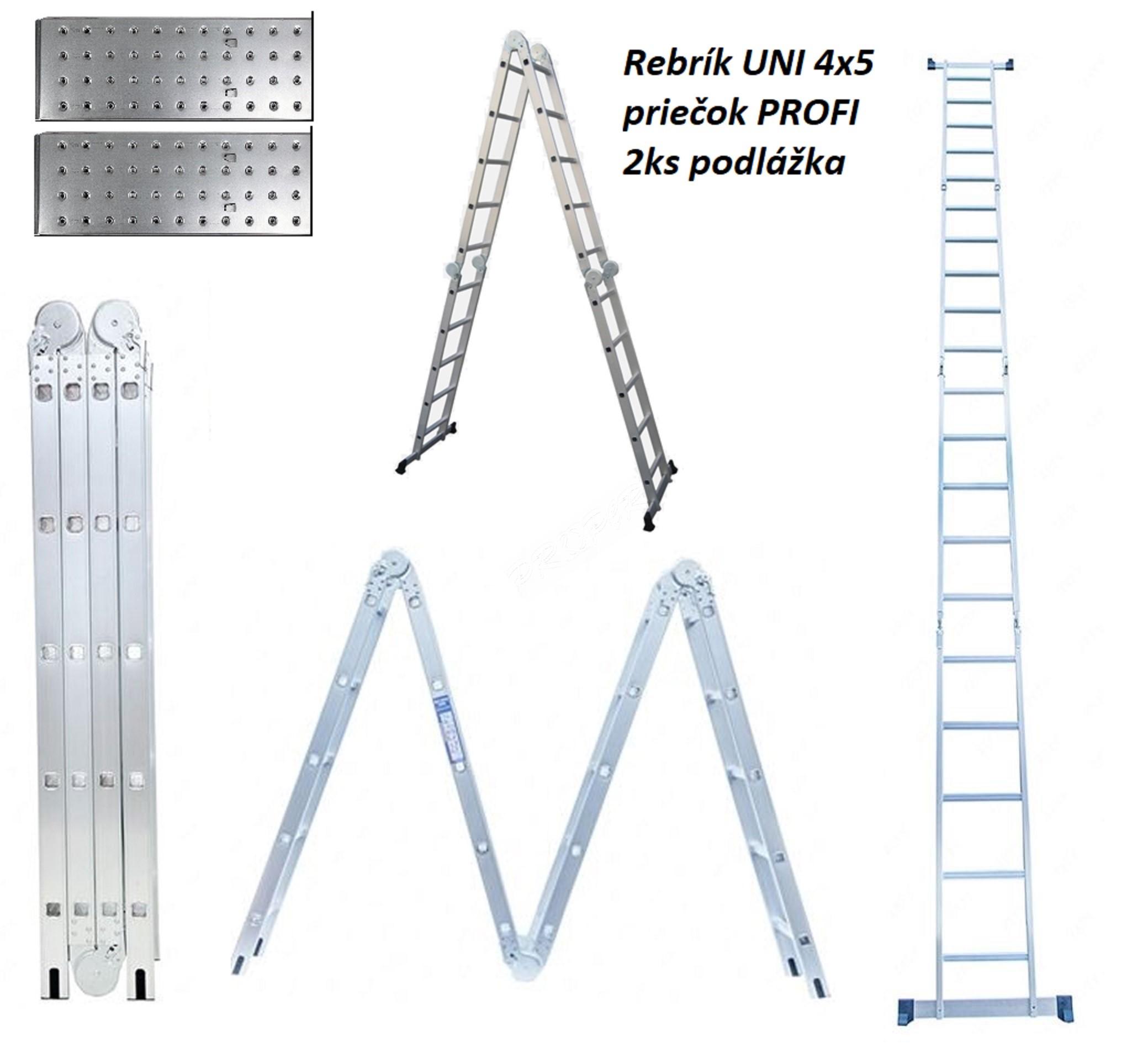 PROPER rebrík kĺbový viacúčelový 4x5 s podlážkou NOVINKA dopravné 9,90€