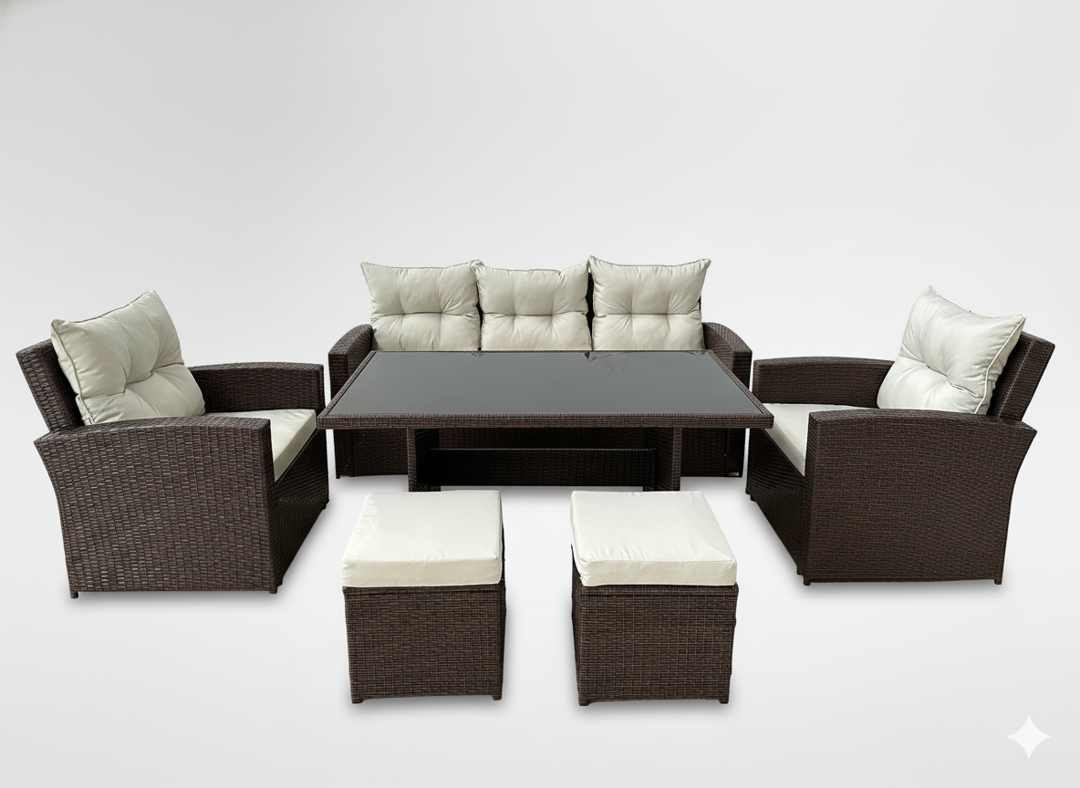 PROPER Nábytok záhradný MEGAN 6 dielny hnedý s vankúšmi