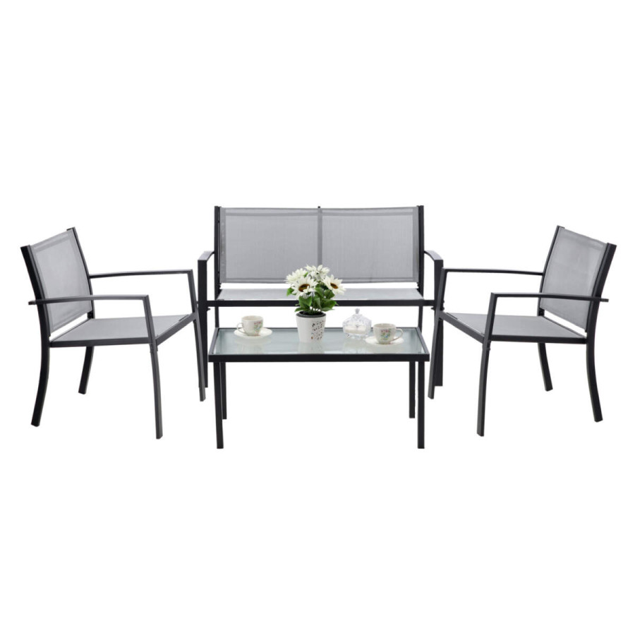 PROPER Nábytok záhradný 4 dielny kov textil šedý