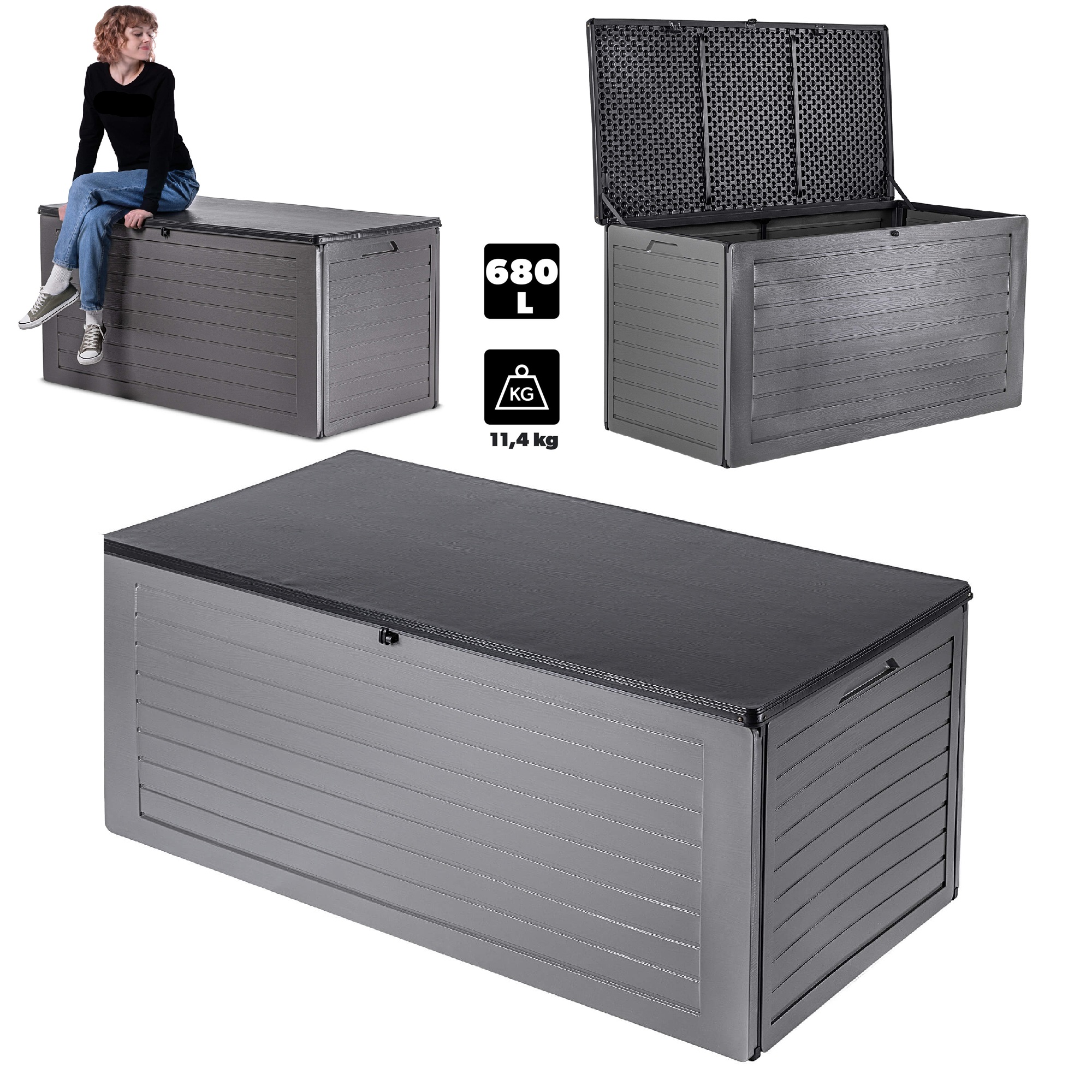 PROPER Box úložný na podušky 680L sivý 100kg nosnosť