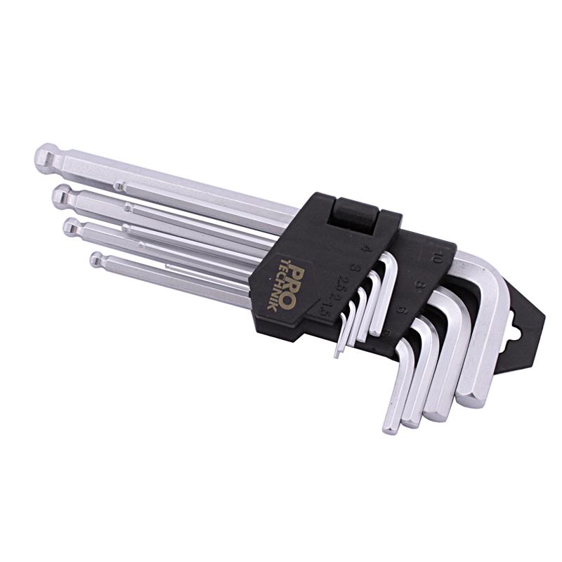 Kľúče imbus s guľôčkou predĺžené 1,5-10mm 9d Cr.V PRO-TECHNIK