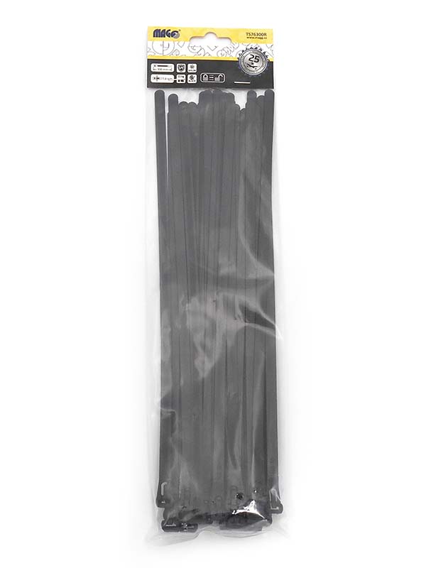 Sťahovacie pásky 7,6x300mm čierne / 25ks - rozopínacie